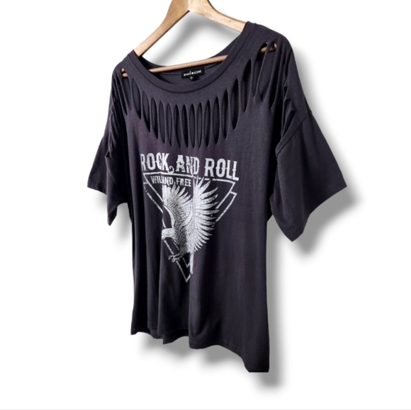 Rock and Roll Eagle Graphic Wild and Free Slashed Tee by Social Scene | 2X - Picture 9 of 9